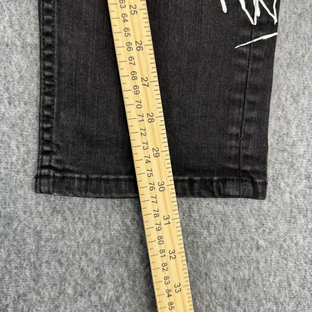 Y&R Black Graphic Jeans‎ Punk Goth Streetwear Denim Size 36